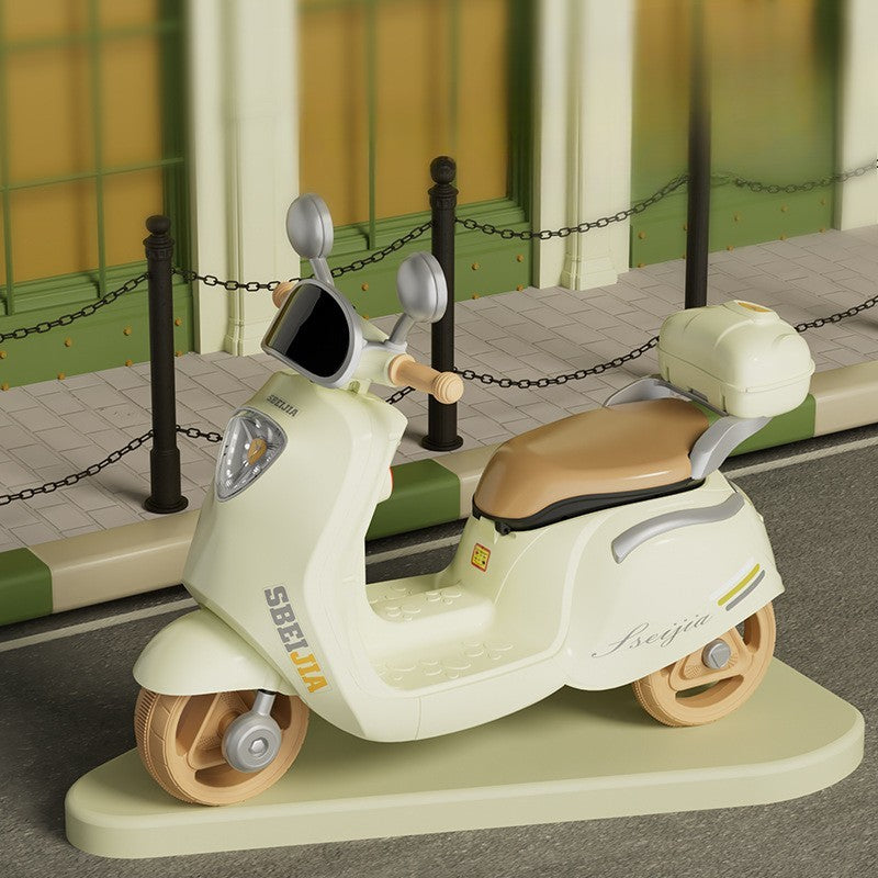 Motocicleta Electrica, cu Acumulator, Telecomanda, Bluetooth, cu Sistem Anti-Rasturnare, Sistem de Lumini si Sunet, 3-10 Ani, Bej