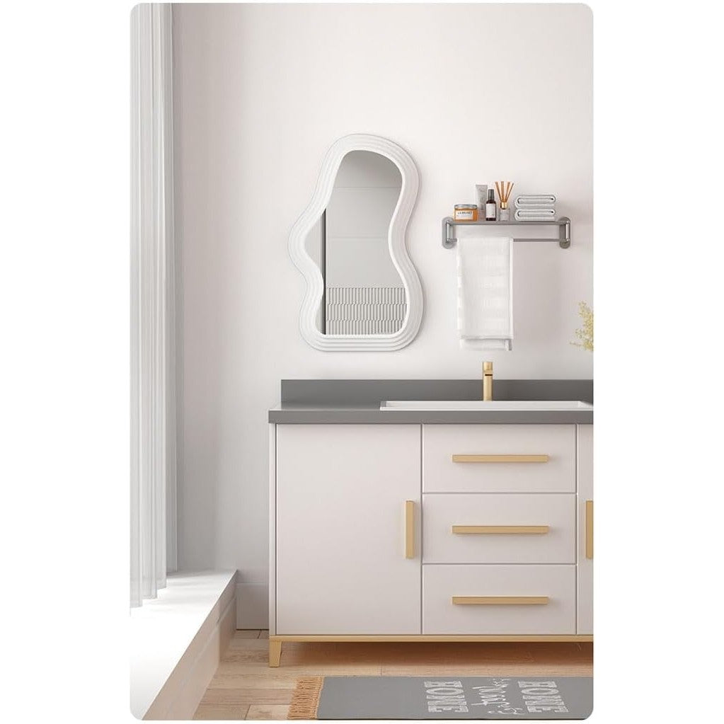 Oglinda de Perete,Model Minimalist,Decorativa, pentru Baie, Dormitor, Sufragerie, Forma Asimetrica, 40.3x26 cm, Alb