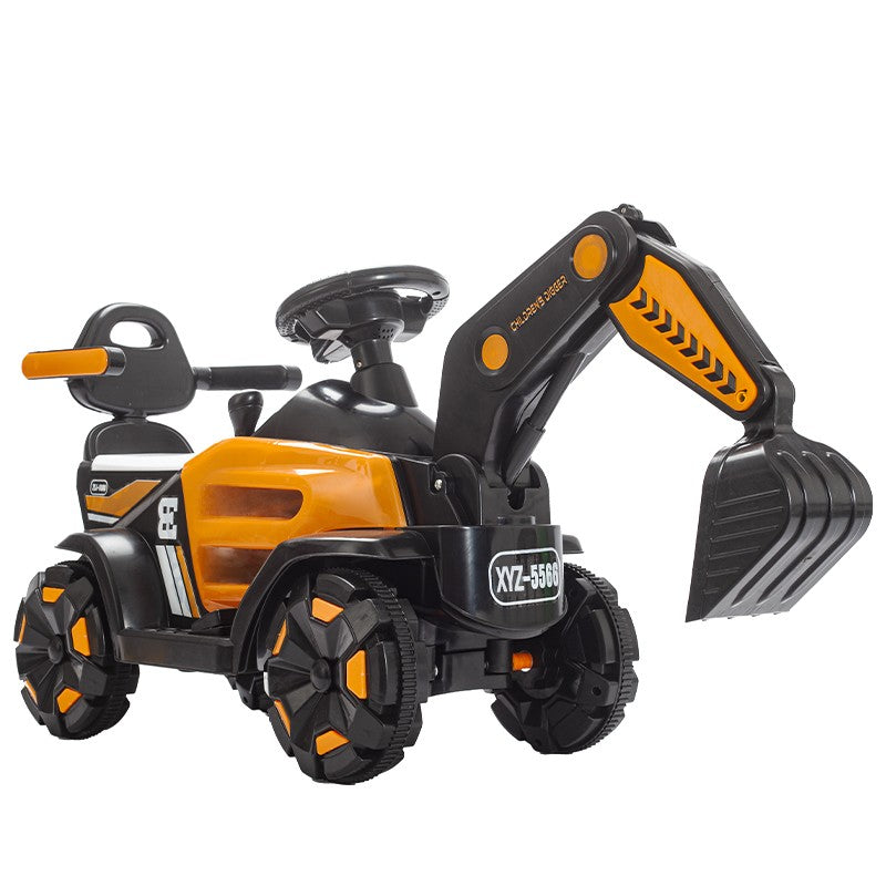 Masinuta Electrica, Tip Excavator, Brat Electric cu Maneta de Control, Spatar si Bare Laterale, Sistem Muzica si Lumini, 1-8 Ani, 72 x 36 x 50 cm, Portocaliu