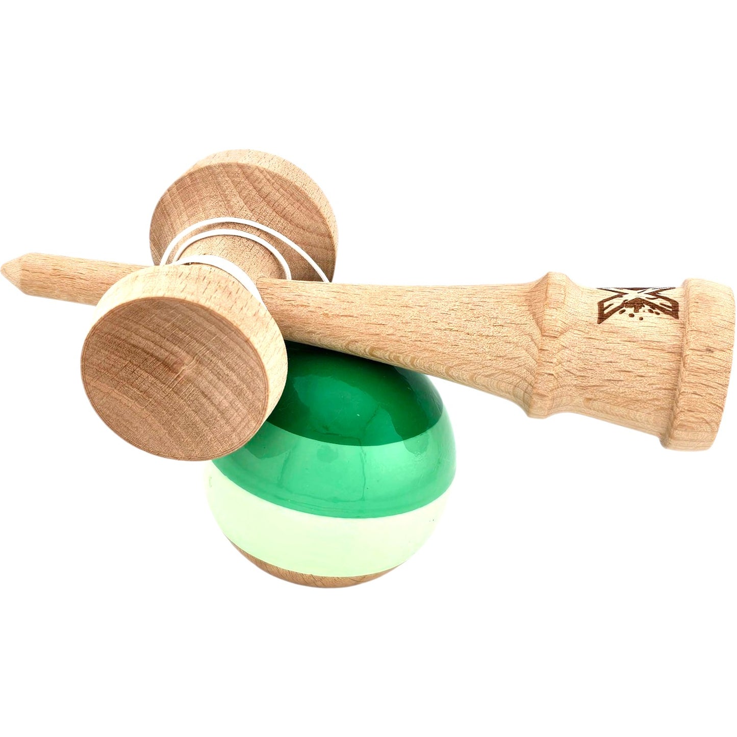 Kendama X Originala, Profesionala, Super Sticky din Lemn, 18 cm, Verde Mix