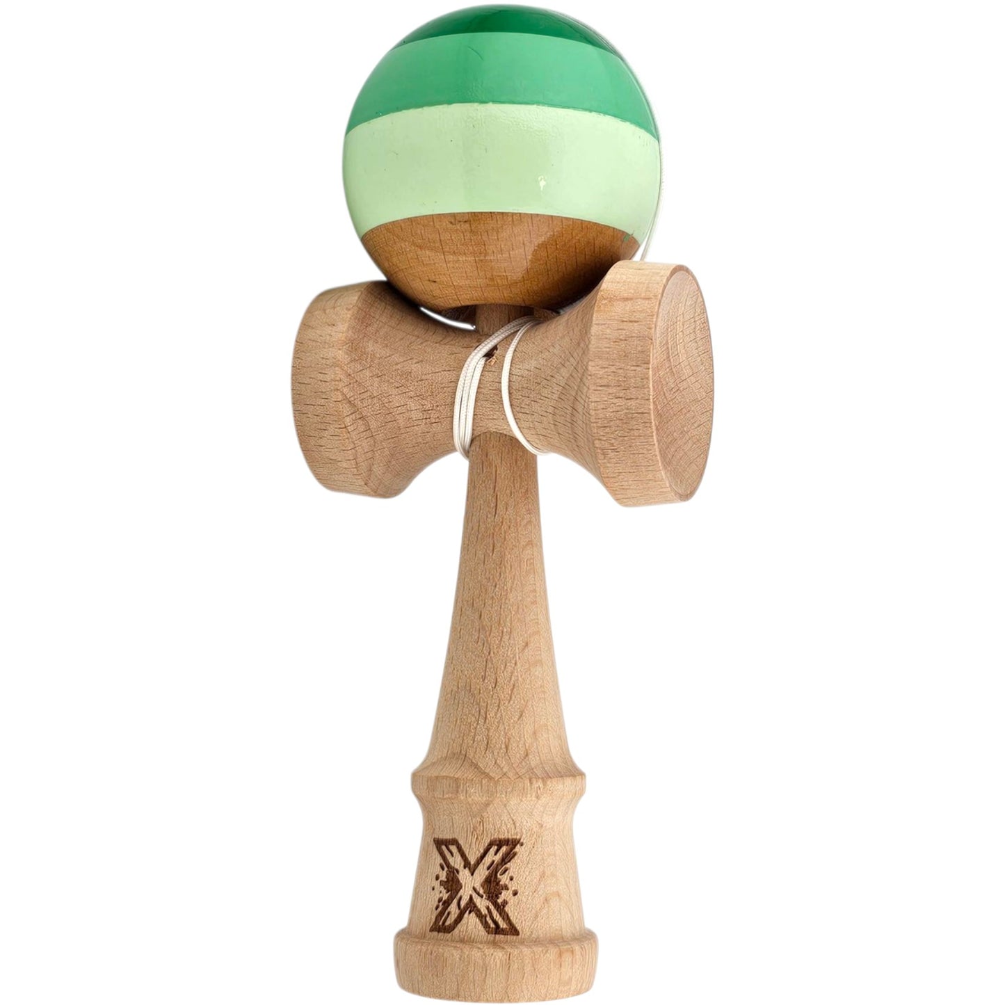 Kendama X Originala, Profesionala, Super Sticky din Lemn, 18 cm, Verde Mix