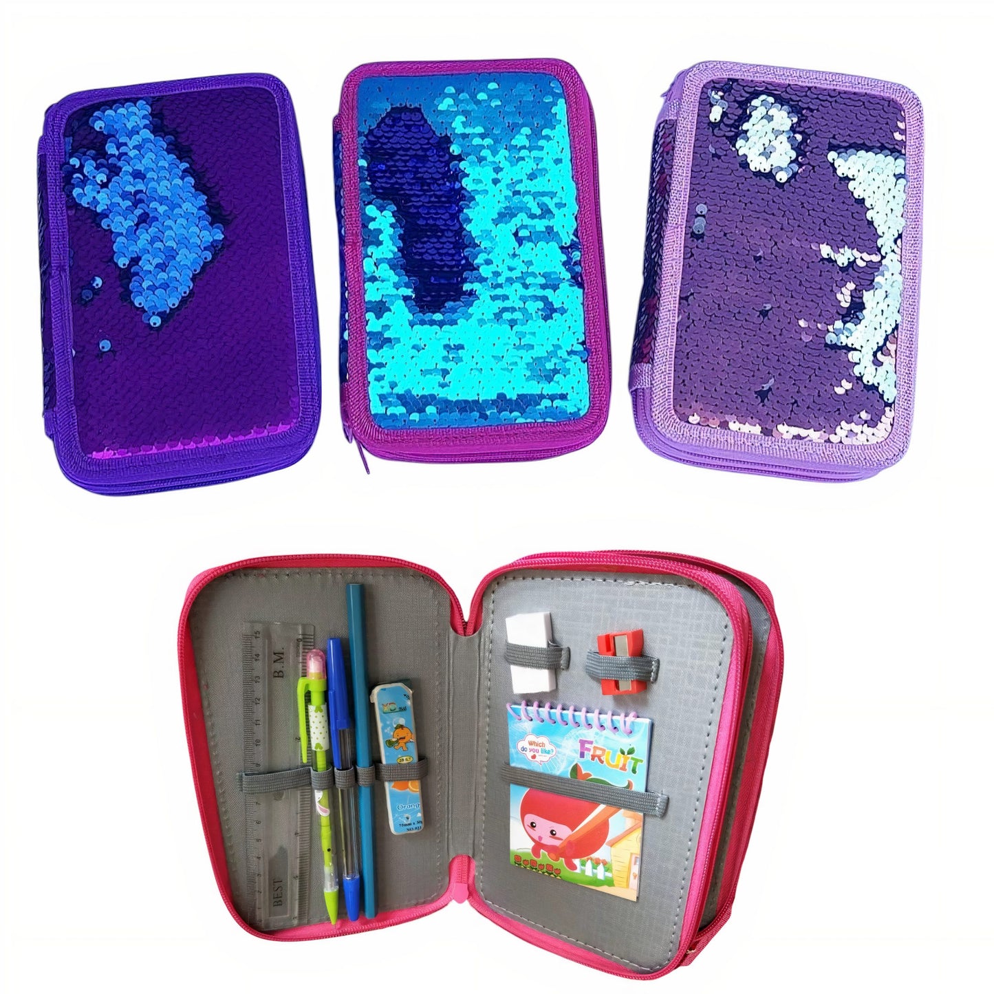 Penar pentru Scoala, 20x12cm cu 2 Fermoare, si Paiete, Reversibil, Neechipat
