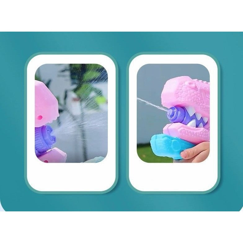 Set 2x Pistol cu Apa pentru Copii, Rezervor, Pentru Piscina/Plaja, Flippy, 6ani+, Tiranozaur, Roz + Verde,660 ML