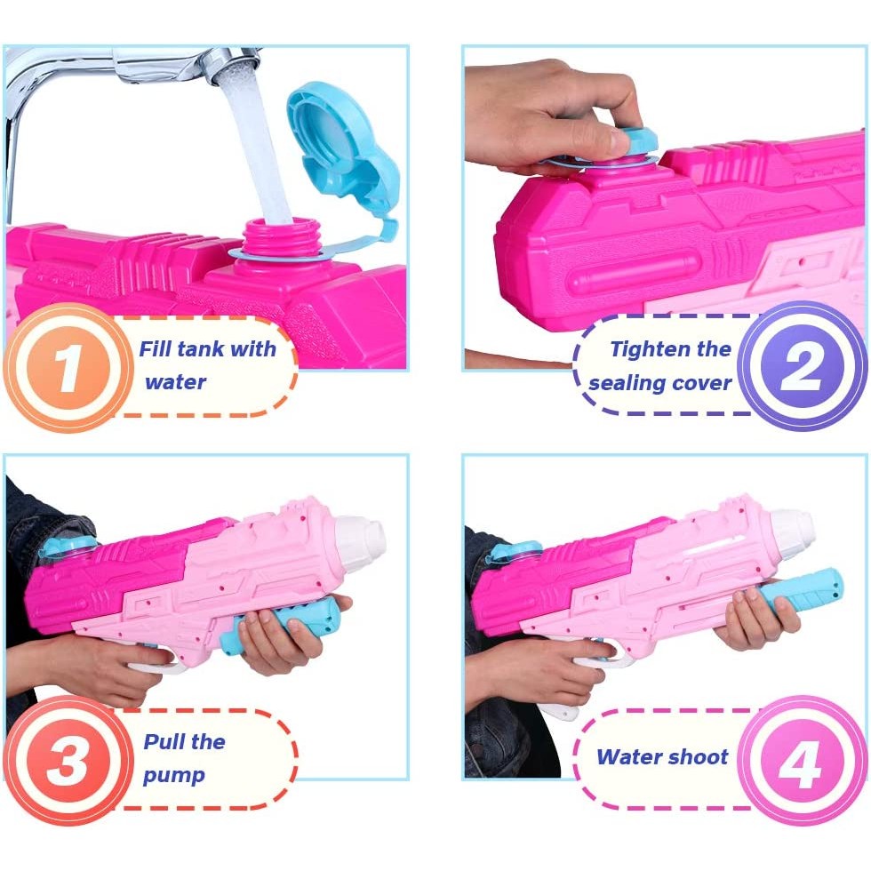 Pistol cu Apa pentru Copii, Rezervor, Pentru Piscina/Plaja, 6ani+, Roz, 1250ML