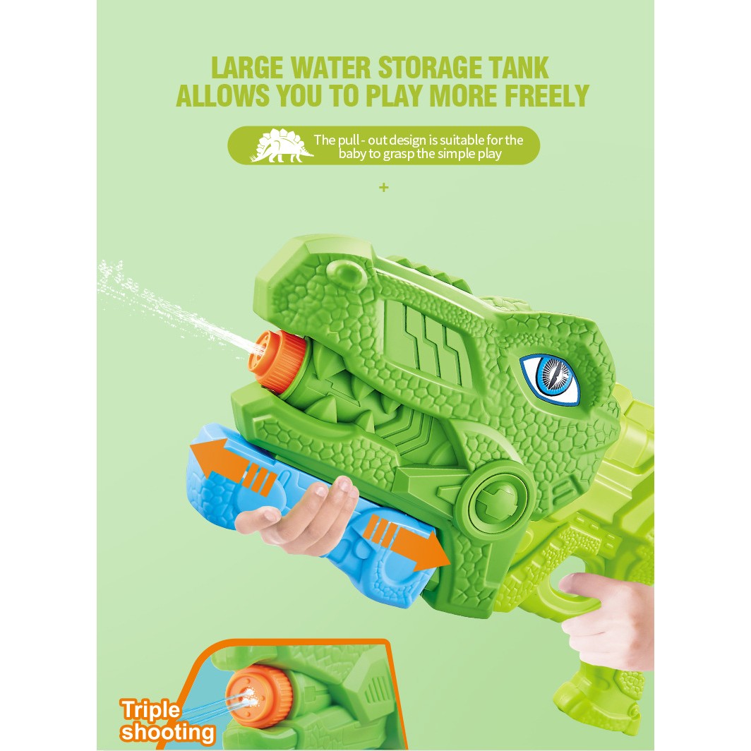 Set 2x Pistol cu Apa pentru Copii, Rezervor, Pentru Piscina/Plaja, Flippy, 6ani+, Tiranozaur, Roz + Verde,660 ML