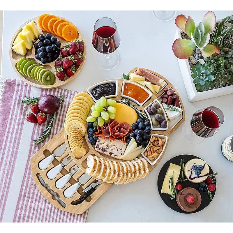 Platou Festiv, din Lemn, pentru Branzeturi si Aperitive, 18 Piese, Maro