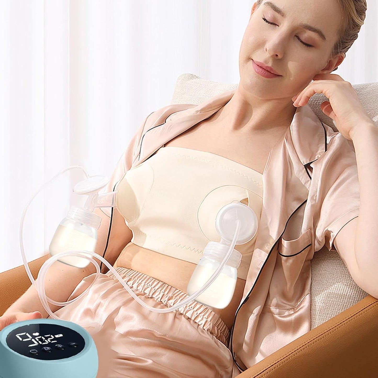Pompa de San Electrica 2 in 1, cu 2 Biberoane, Capacitate 180 ml, Incarcare USB Tip C, 1200 mAh, 2 Moduri, 9 Viteze