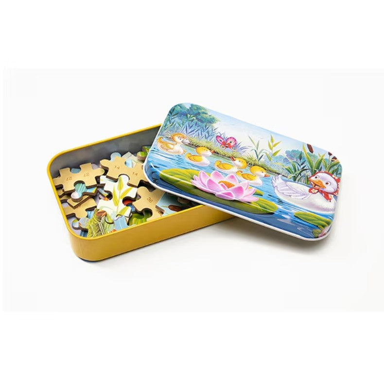 Puzzle 60 de Piese din Lemn in Cutie Metalica, Model Ratuste, Educativ, Dezvoltare Abilitati Cognitive, pentru Prescolari, 22.5x13.5 cm, Multicolor