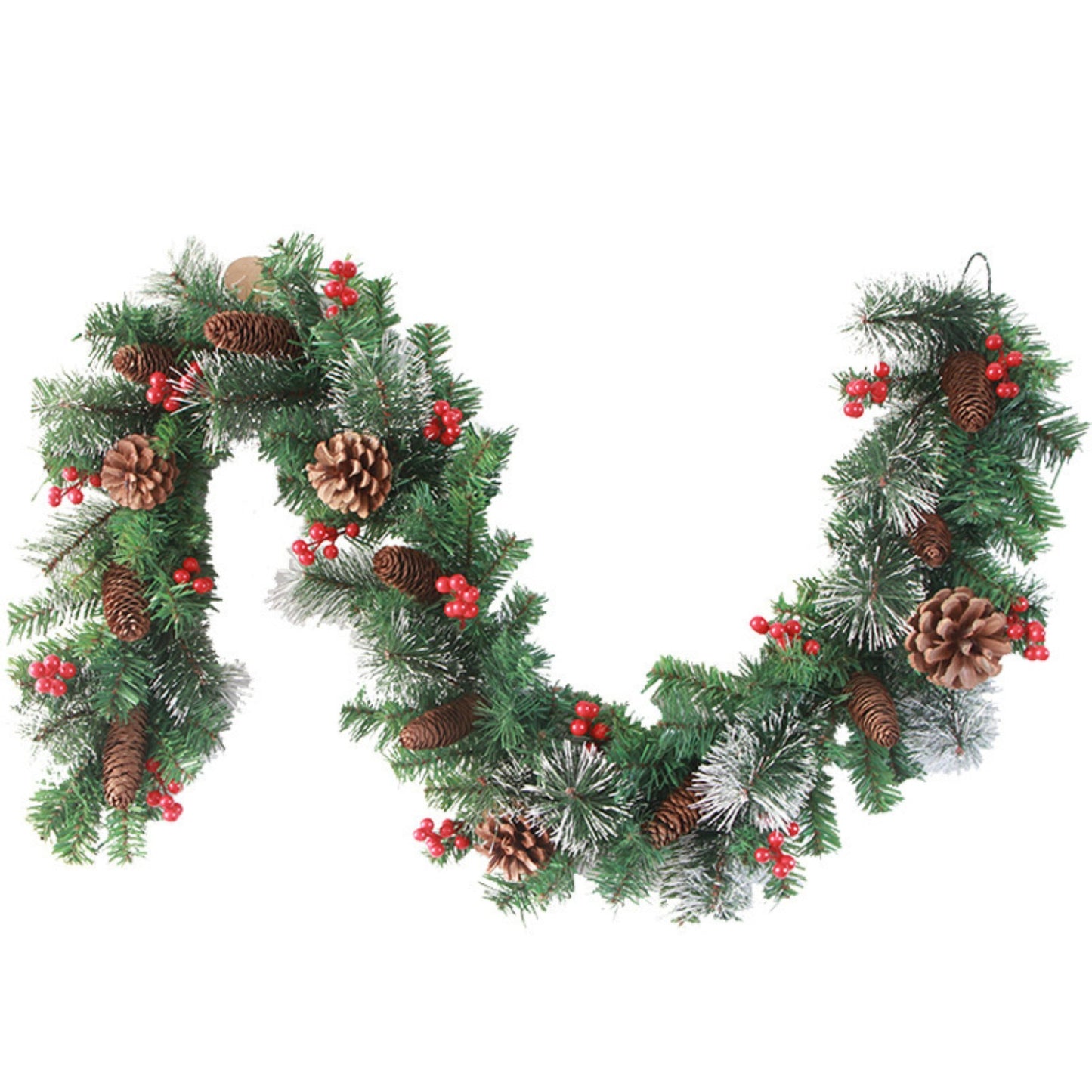 Ghirlanda de Craciun, Crengute de brad, merisoare, conuri si instalatie, 1.8M