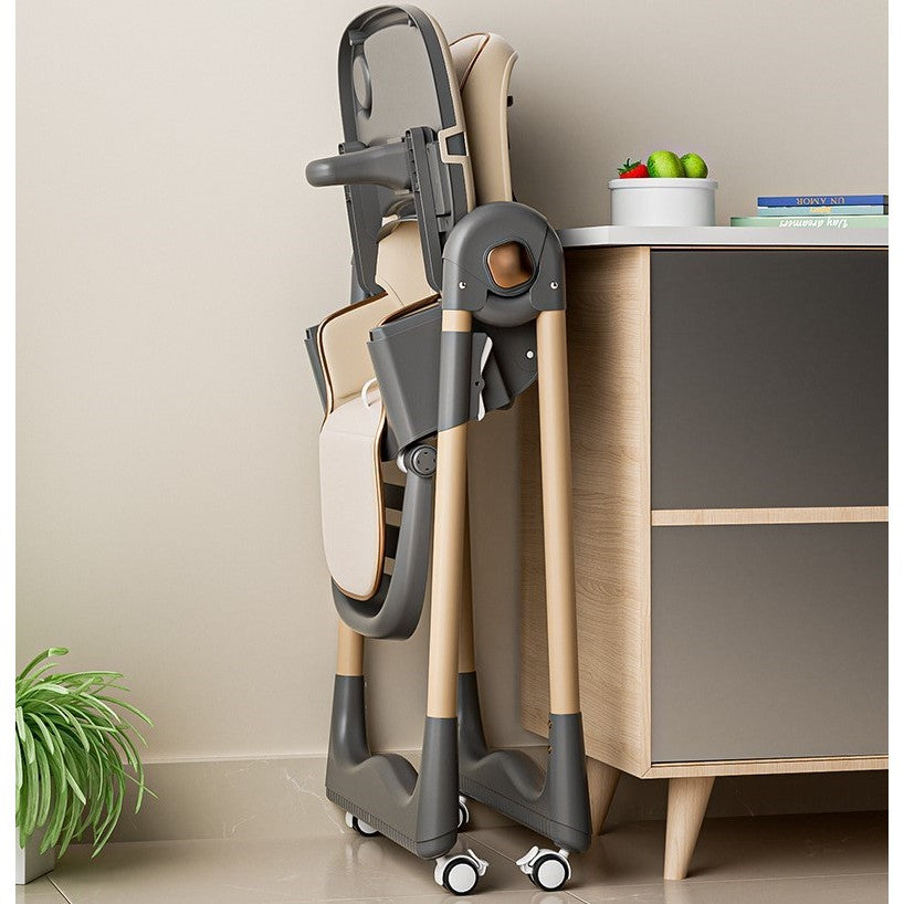 Scaun de Masa pentru Bebelusi si Copii ERGONOMIC , 2 Tavite si Husa Detasabile, Multifuncțional, Stabil, Centura de Siguranta, Inaltime Ajustabila, Spatar Reglabil Moale, Cos de Depozitare, 100x50x80cm, de la 6 Luni, Crem