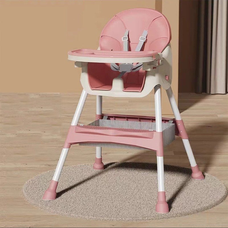 Scaun de masa pentru bebelusi si copii , cu roti, telescopic, pliabil, masuta reglabila, suport picioare, scaun invelis piele artificiala, centura siguranta, spatiu depozitare, 97 x 73 x 65 cm