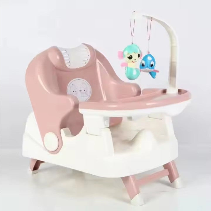 Scaun pentru Copii 2 in 1, pentru Servit Masa si pentru Baie, Multifunctional, Pliabil, Portabil, din Plastic, Spatar Reglabil, 58 x 39 cm, Roz