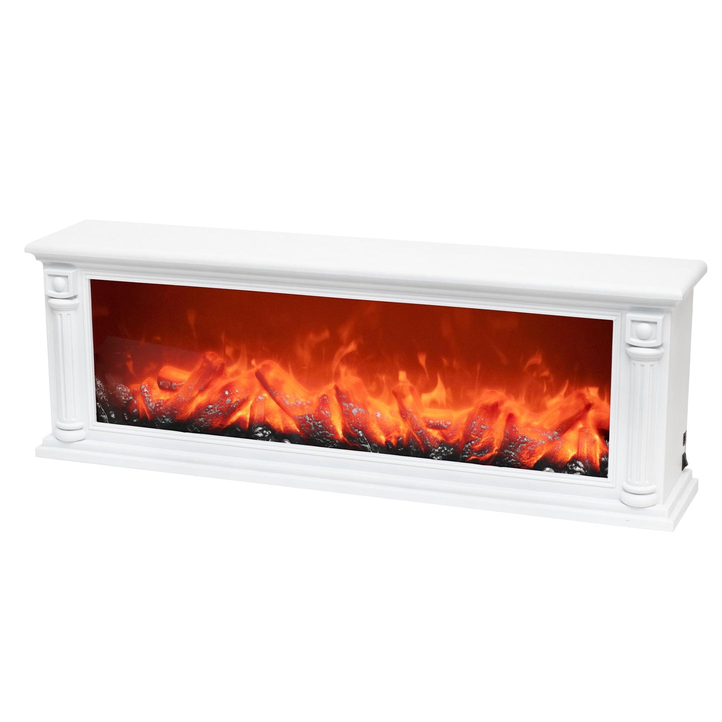 Semineu electric decorativ, Lumina Led cu Simulare Flacari, Alimnetare priza sau baterii, Dimensiuni (LxH): 101*14*22 cm, Alb