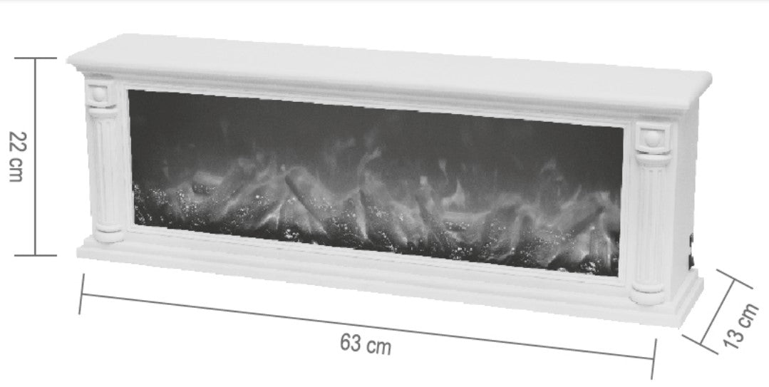 Semineu electric decorativ, Lumina Led cu Simulare Flacari, Alimnetare priza sau baterii, Dimensiuni (LxH): 101*14*22 cm, Alb
