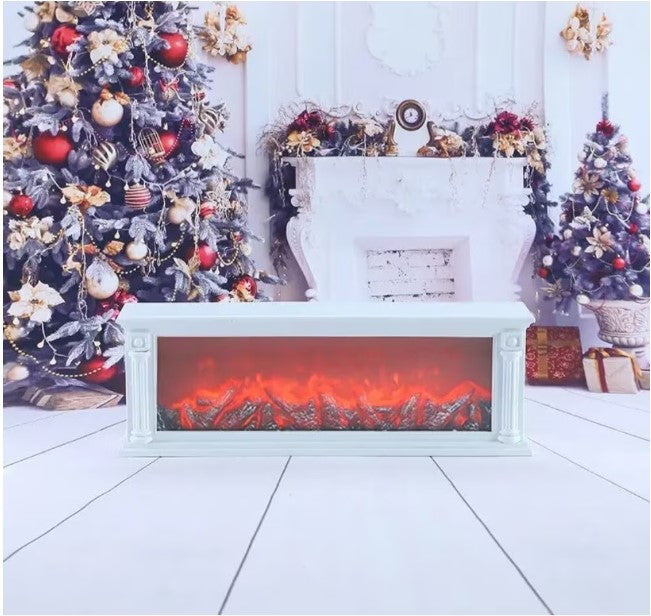Semineu electric decorativ, Lumina Led cu Simulare Flacari, Alimnetare priza sau baterii, Dimensiuni (LxH): 101*14*22 cm, Alb