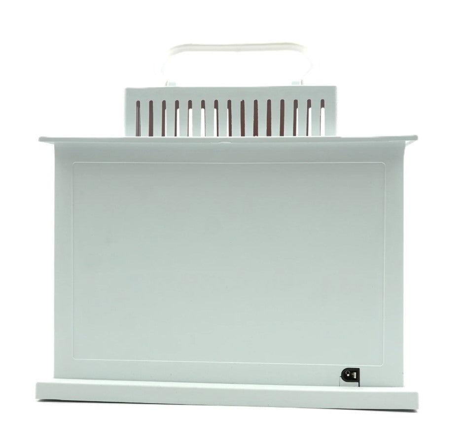 Semineu Decorativ Luminat, Efect Flacara Reala, Functioneaza pe USB si baterii, 33x21x11 cm, Alb