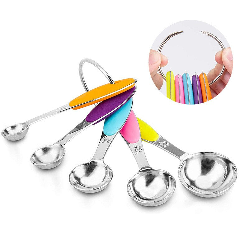 Set 10 Piese de Masurare, 5 Linguri Gradate + 5 Cesti Gradate, Otel Inoxidabil + Silicon, 19 x 8 x 9 cm, Multicolor