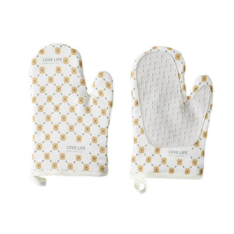 Set 2 manusi cuptor, manusa de bucatarie, rezistenta 330 grade, textil si cauciuc, 26.5x18 cm, alb