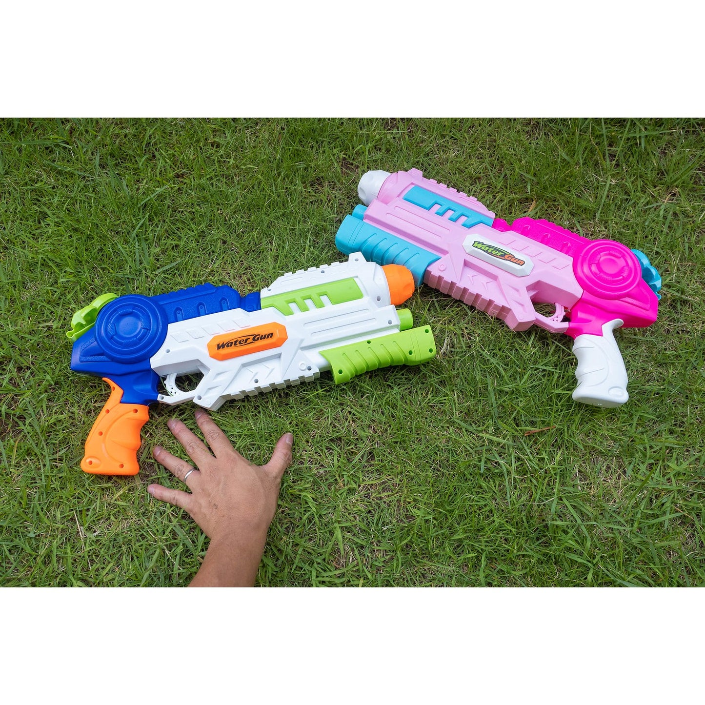 Set 2x Pistol cu Apa pentru Copii, Rezervor, Pentru Piscina/Plaja, 6ani+, Roz + Albastru, 1000 ML
