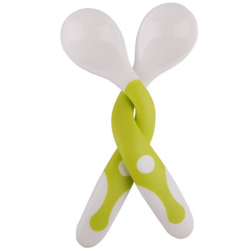 Set 2 Tacamuri pentru Bebelusi, fara BPA, Maner din silicon,14.5 x 3.3 cm, Flexibile, +6 luni, Alb/Verde