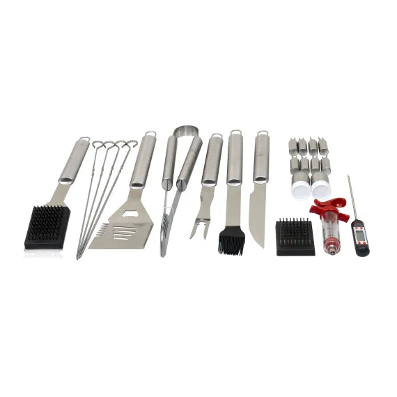 Set 24 piese din inox, pentru gratar plus borseta depozitare
