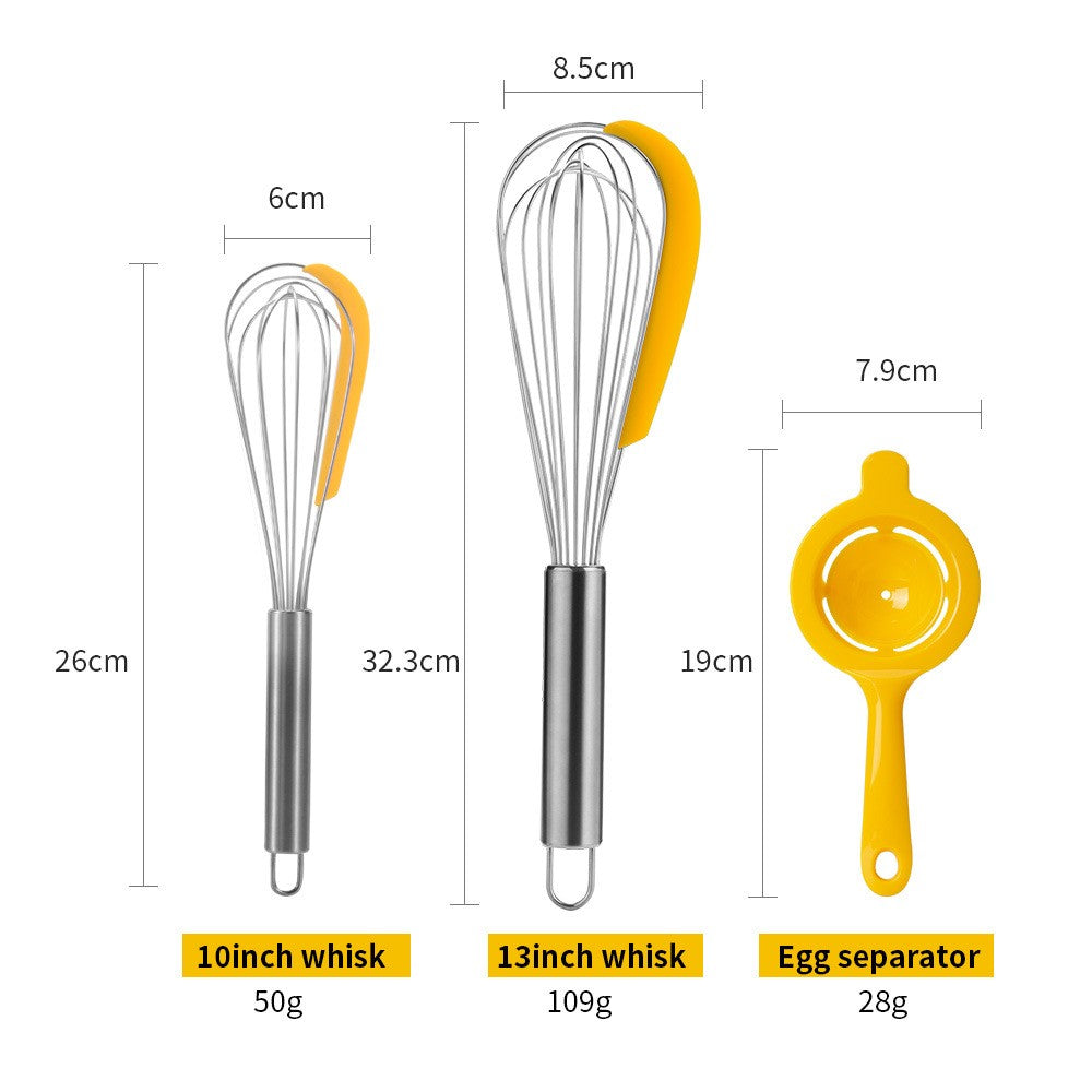 Set 3 ustensile pentru bucatarie, 2 teluri, un separator oua, inox/silicon, Galben