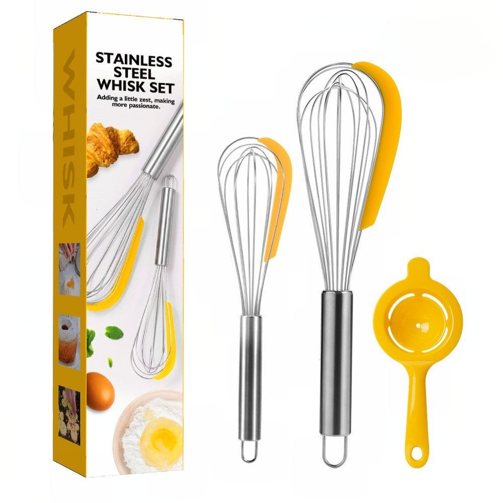 Set 3 ustensile pentru bucatarie, 2 teluri, un separator oua, inox/silicon, Galben