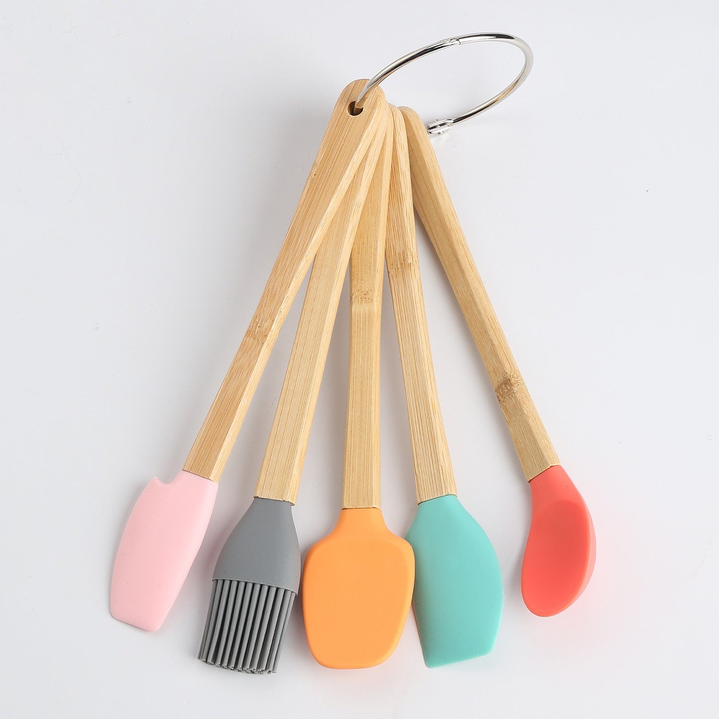 Set 5 Mini Spatule de Silicon, pensula, Stejar, Multicolor