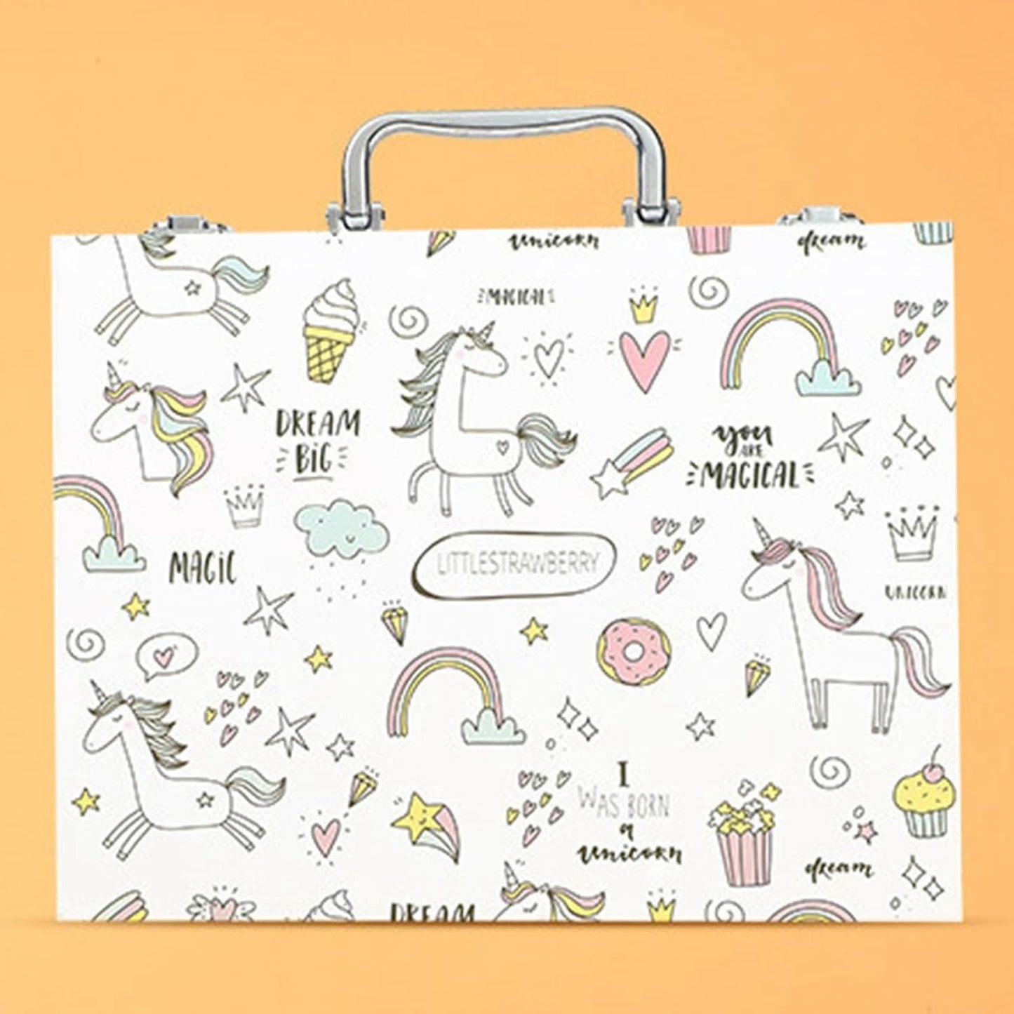 Set 53 Piese pentru Desen si Pictura,Tip Servieta, Model Unicorni, 30 x 24 x 5.4 cm, Multicolor