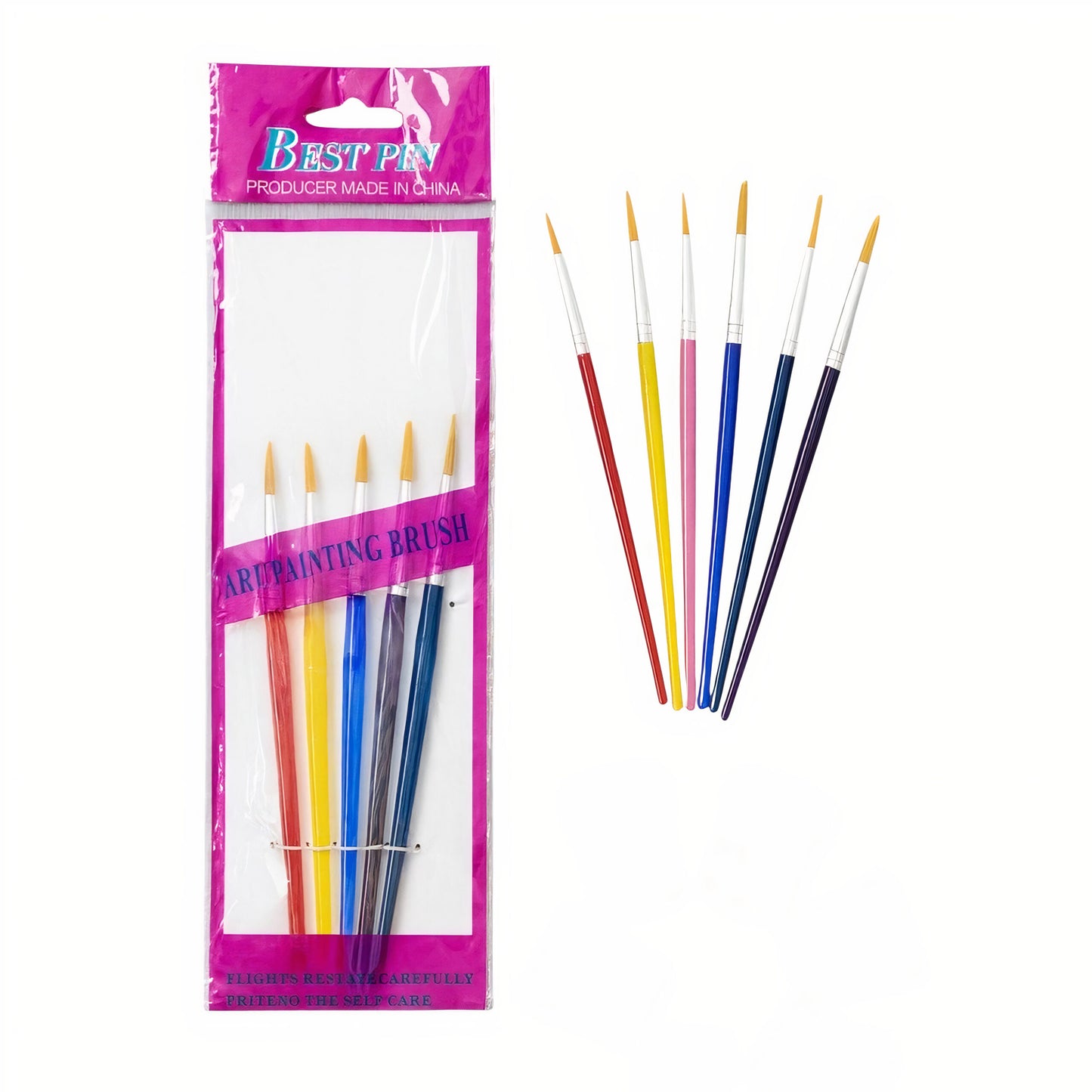Set Pensule pentru Pictura 6 bucati/set Diferite Modele, cu Maner din Plastic Colorate 14cm