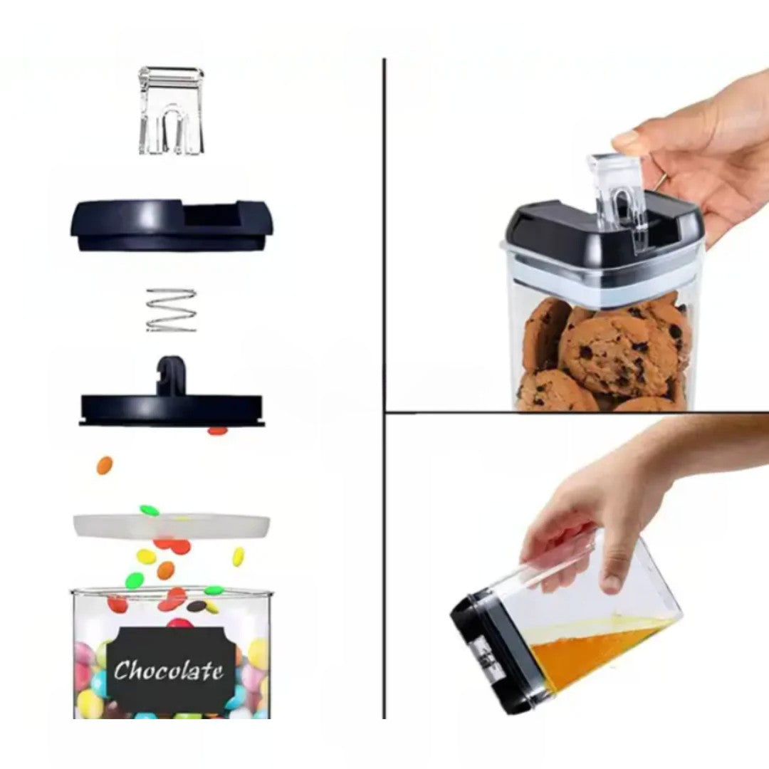 Set 7 Recipiente Organizare Alimente, Inchidere Etansa, Etichete Reutilizabile, Cupe Masurare, 4 Dimensiuni Diferite, din Plastic Dur, Transparent