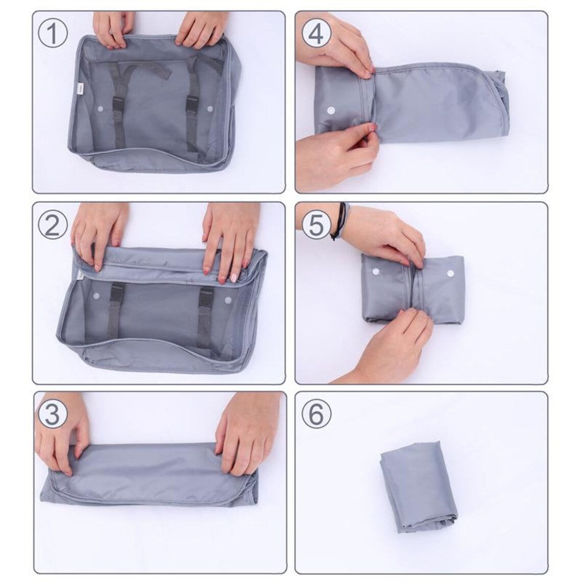 Set 8 huse organizare bagaj, material poliester, impermeabil, cu fermoar, pentru calatorii sau dulap, sac pentru pantofi inclus, pliabil, gri