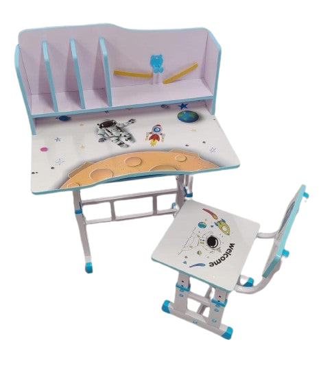 Set Birou ergonomic copii cu scaun Reglabil suport carte si raft de caiete, imprimeu Astronaut