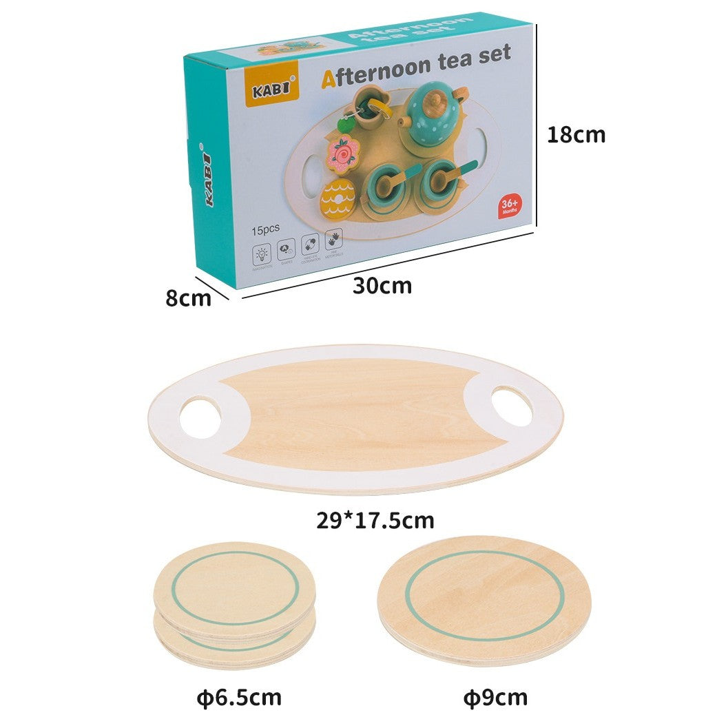 Set de Ceai, din Lemn, 15 Piese, Vopsea Ecologica, +36 Luni