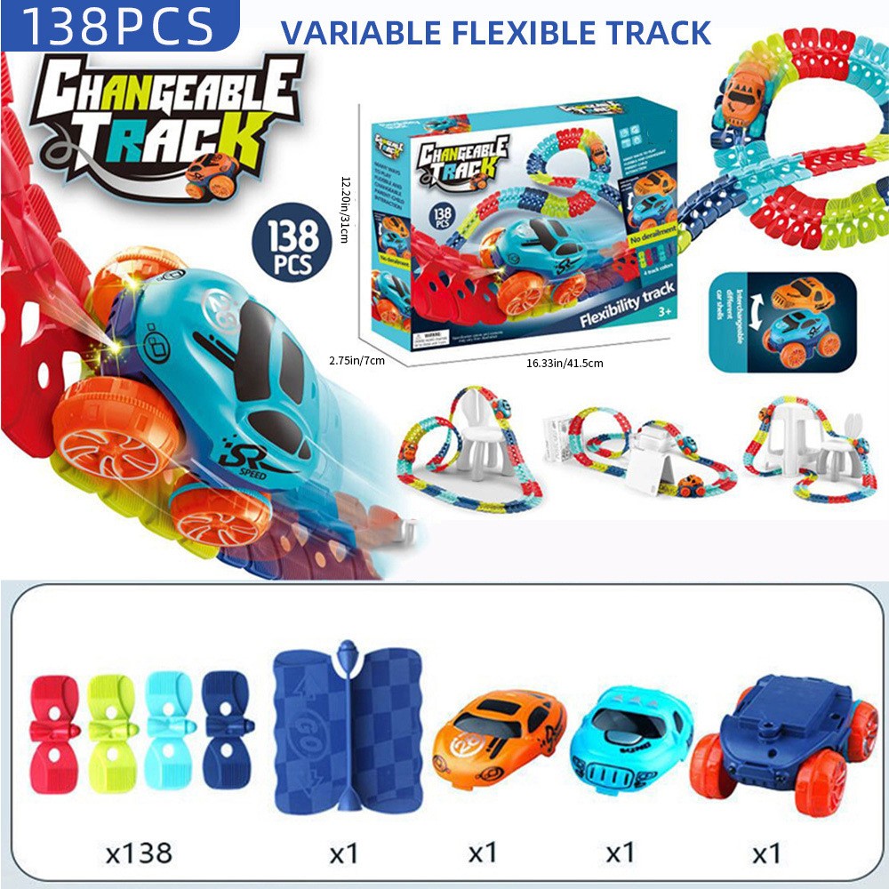 Jucarie de Constructie RollerCoaster, 138 de Piese, 41.5x31x7 cm, cu Masini, Multicolor