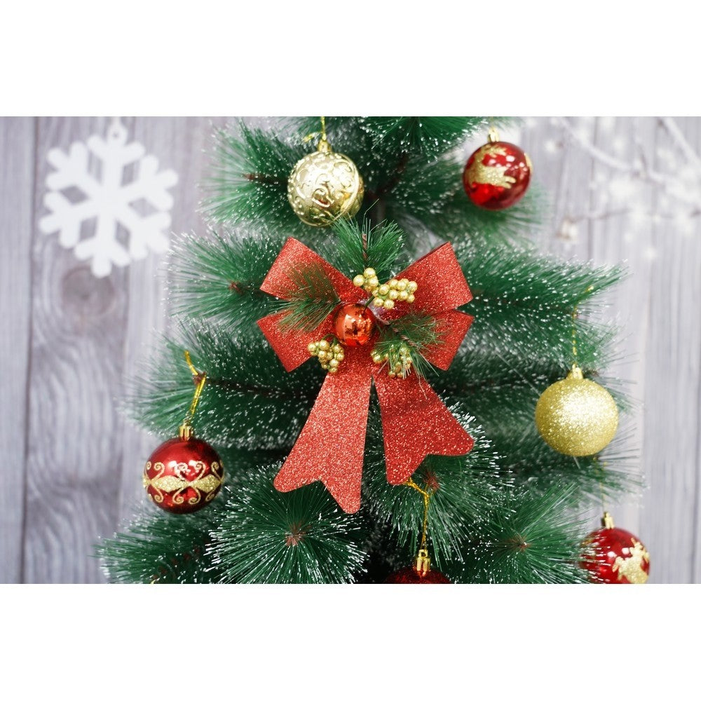 Set 2 fundite pentru brad, Rosii, decorate, cu sclipici, 14 x 19 cm, din poliester