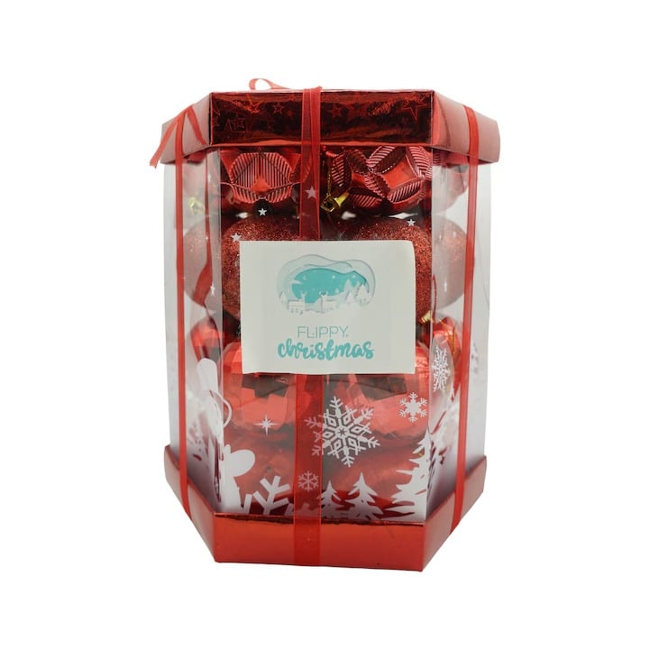 Set 28 Ornamente pentru Brad, Rosii Si Aurii, Diverse Modele, 6 CM