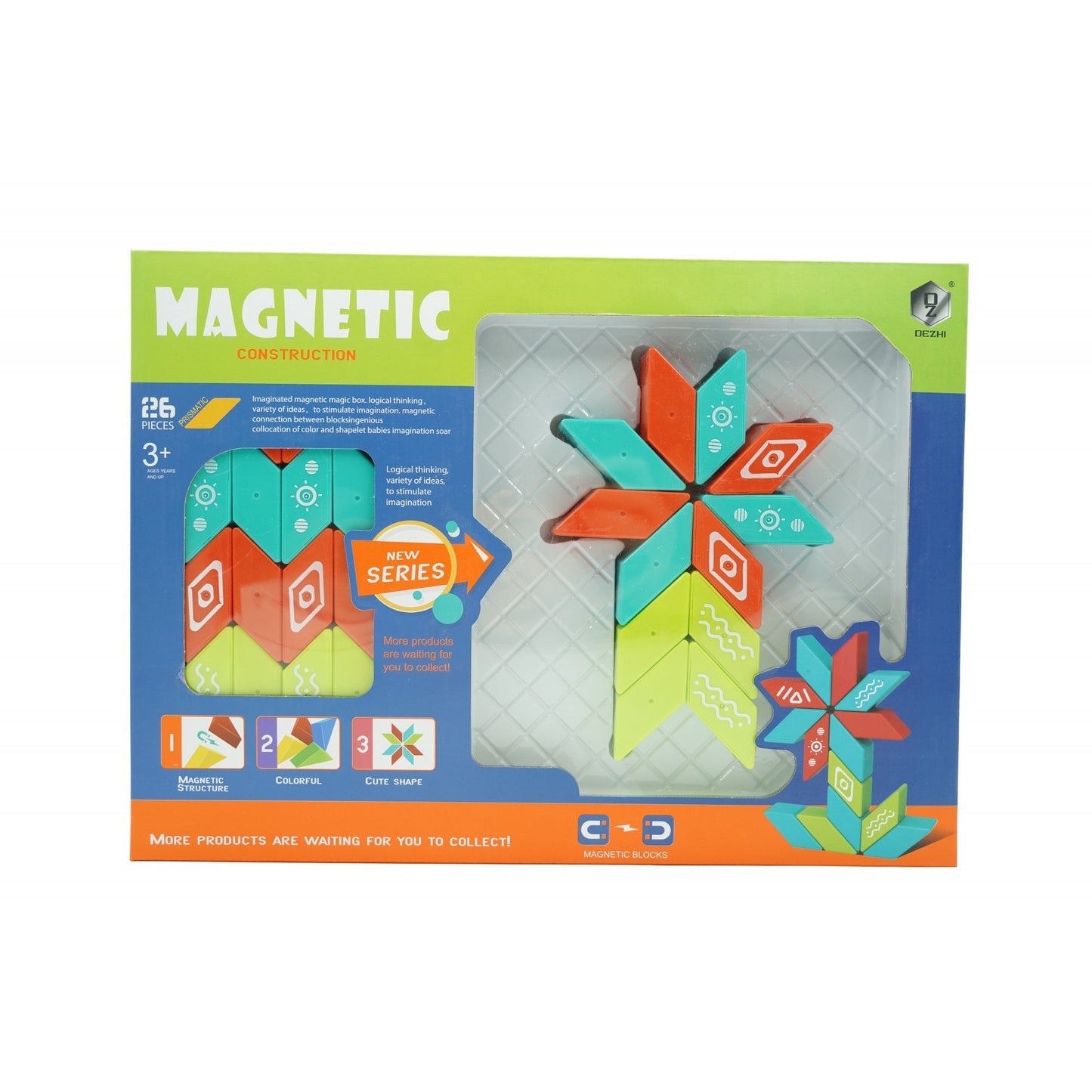 Set inteligent de constructie cu piese magnetice, 26 piese, +3 ani