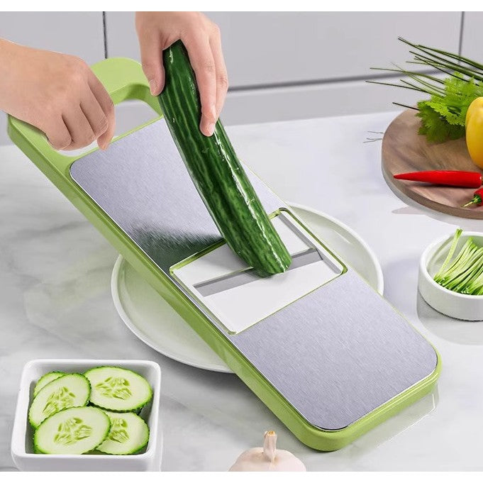 Set Multifunctional din 7 Piese, pentru Taierea si Maruntirea Legumelor, Uz Casnic,din Otel Inoxidabil, Gri-Verde