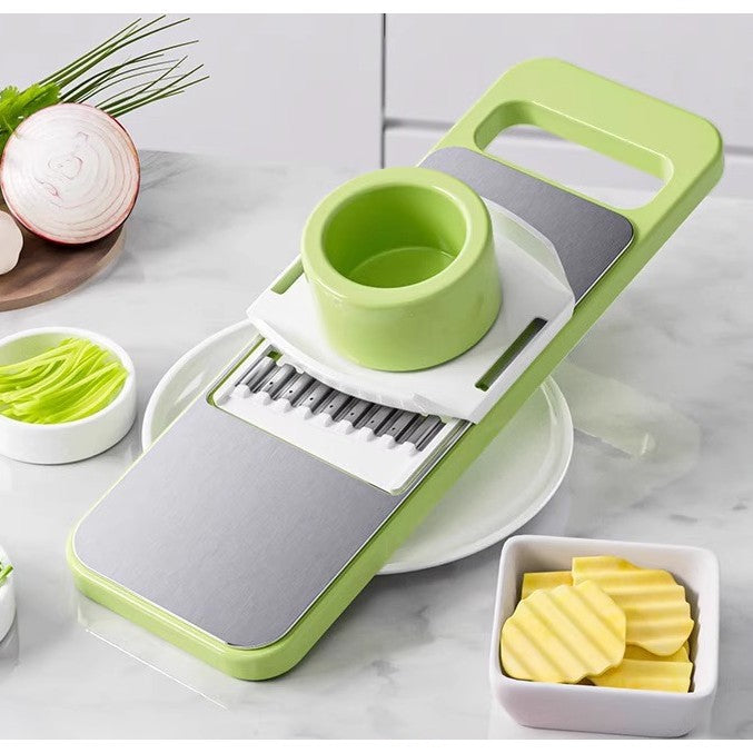 Set Multifunctional din 7 Piese, pentru Taierea si Maruntirea Legumelor, Uz Casnic,din Otel Inoxidabil, Gri-Verde