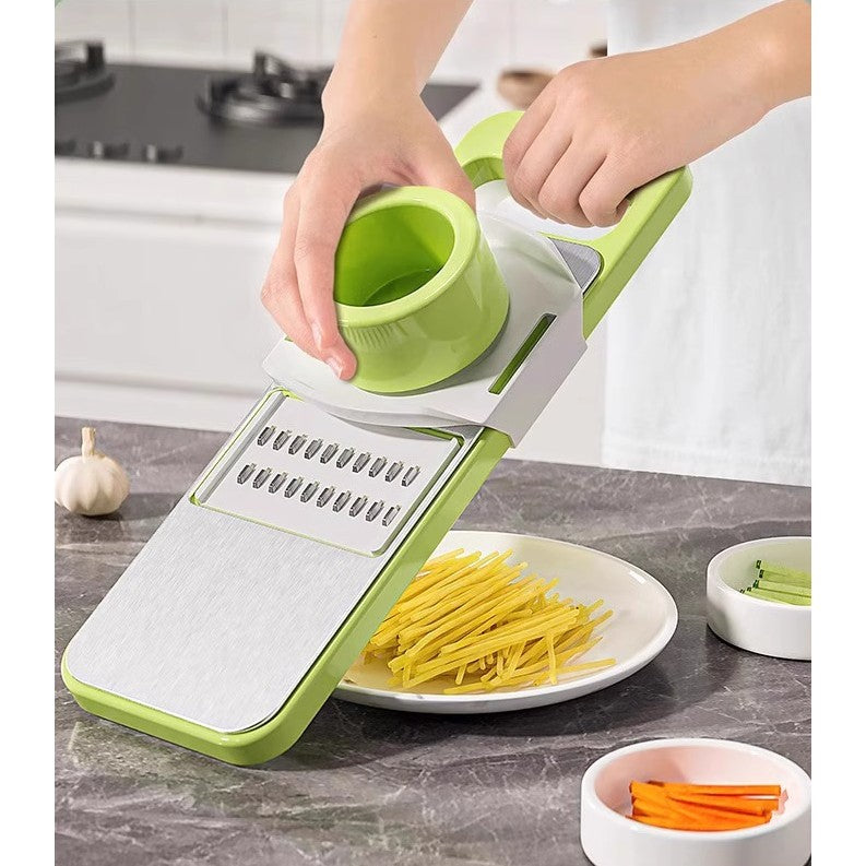 Set Multifunctional din 7 Piese, pentru Taierea si Maruntirea Legumelor, Uz Casnic,din Otel Inoxidabil, Gri-Verde
