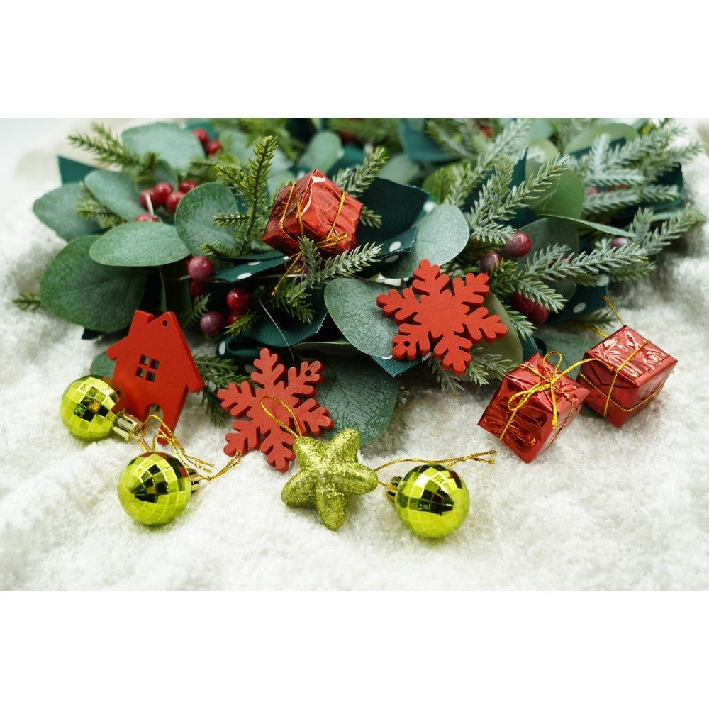 Set de 24 ornamente de brad, de tip Glob, Rosu/ Auriu, din polistiren, cu finisaj sclipitor , cutie 3 cm adancime x 20 cm lungime x 14 cm inaltime