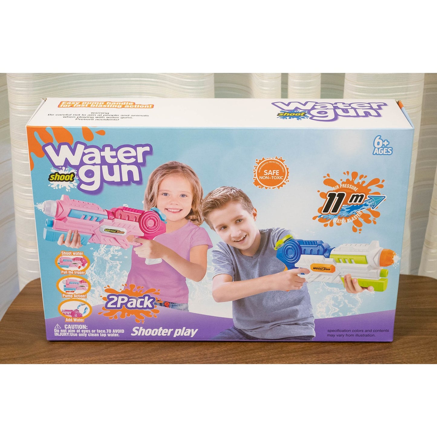 Set 2x Pistol cu Apa pentru Copii, Rezervor, Pentru Piscina/Plaja, 6ani+, Roz + Albastru, 1000 ML