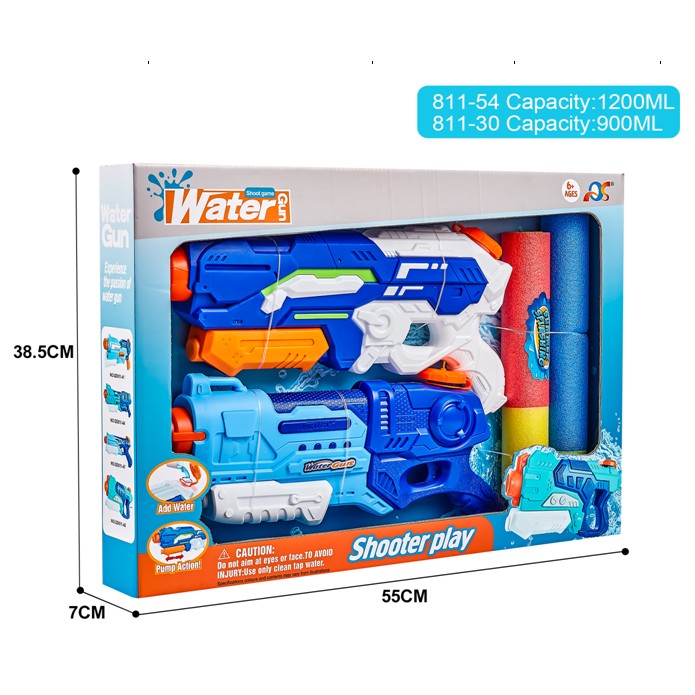 et 2x Pistol cu Apa pentru Copii, Rezervor, Pentru Piscina/Plaja, 6ani+, Albastru, 1200 ML + 900 ML
