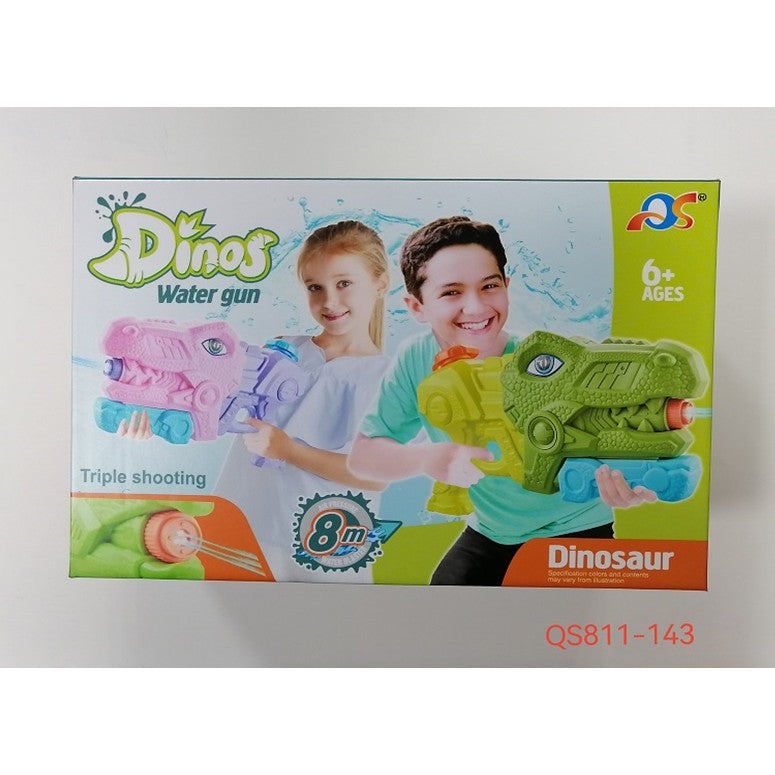 Set 2x Pistol cu Apa pentru Copii, Rezervor, Pentru Piscina/Plaja, Flippy, 6ani+, Tiranozaur, Roz + Verde,660 ML