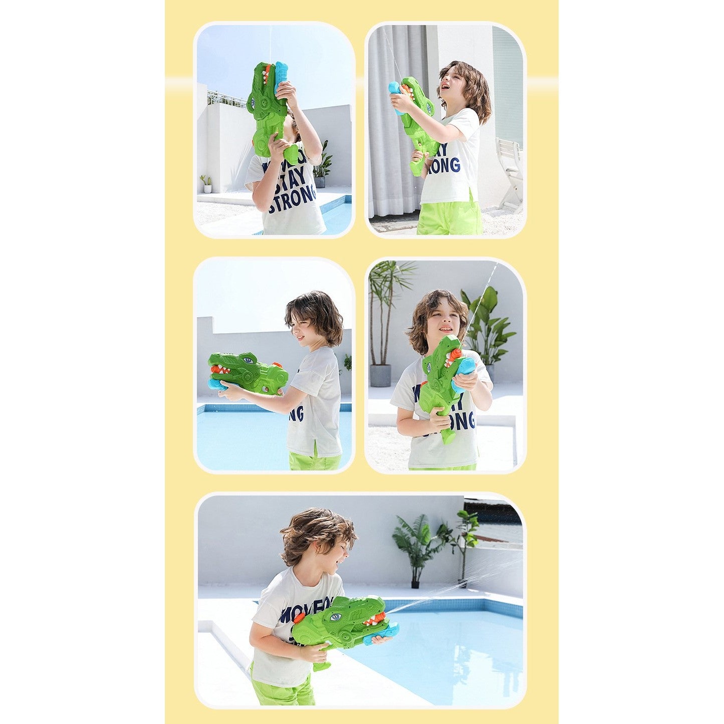 Set 2x Pistol cu Apa pentru Copii, Rezervor, Pentru Piscina/Plaja, Flippy, 6ani+, Tiranozaur, Roz + Verde,660 ML