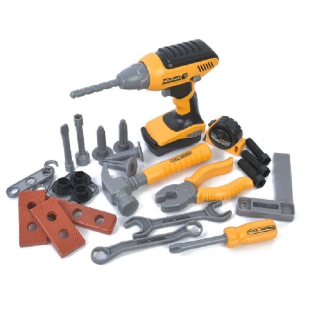 Set Scule de Jucarie pentru Copii, Ghiozdan cu Bormasina si Accesorii Incluse, 28 Piese, Material Plastic Durabil, Interactiv, +3 Ani, 30.5x25x11 cm, Negru/Portocaliu