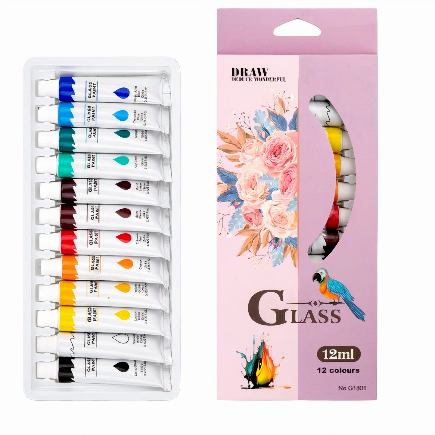 Set Tempera Acuarele pe baza de ulei la Tub 12ml- Desen pe Sticla 12 bucati /set, Diferite Culori