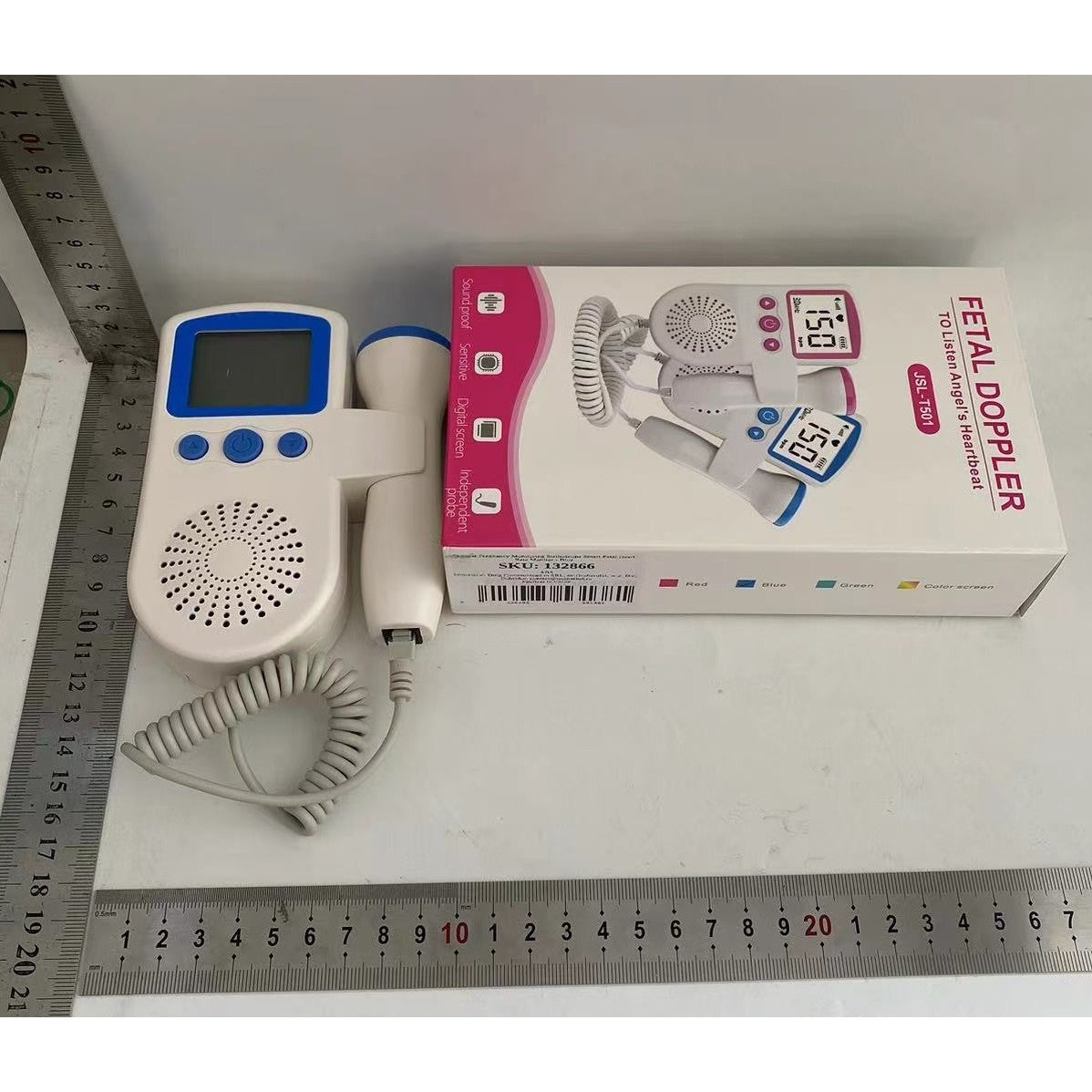 Monitor Fetal Doppler, Monitorizare Sarcina, Ritm Cardiac, Ecran LCD 4.5 cm, 2 x Baterii AA (neincluse), Portabil, din ABS, 12.8 x 9.6 x 3 cm, Utilizare de la 9 Saptamani