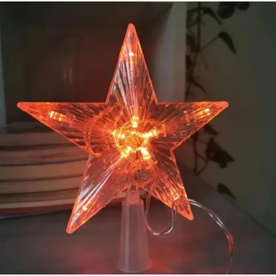 Stea LED multicoloră pentru vârful bradului, 18 cm, conectabilă la rețea